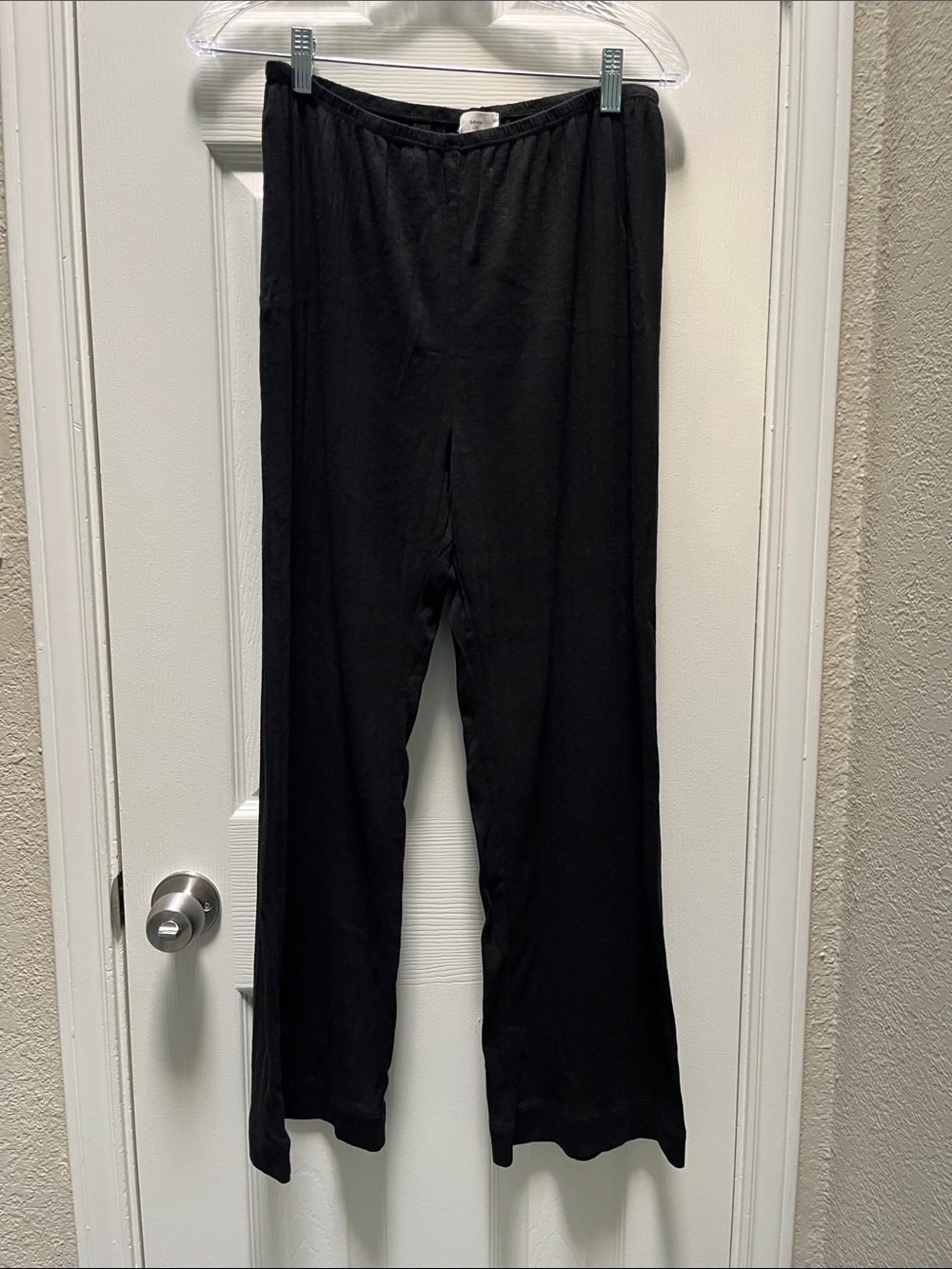 DONNI The Pointelle Simple Crop Pant Jet Black Elastic Waist Wide Leg - large - Picture 2 of 9